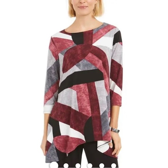 Alfani Petit Colorbrock Geometric High-Low Tunic blouse - Picture 1 of 6